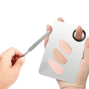 Bộ Dụng Cụ Khay Thìa Trộn Tán Kem Nền Bằng Thép Chính Hãng Chống Gỉ Dễ Vệ Sinh có que trộn - LINDA