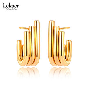 Lokaer Stainless Steel Geometry U Shape Stud Earrings Gold Plated Bohemia Party Jewelry For Women No Allergic No Fading E23076
