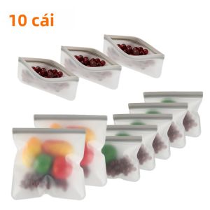 10 Hộp Đựng Thực Phẩm Bằng Silicon Chống Rò Rỉ Tái Sử Dụng Đứng Được Có Khóa Kéo Dùng Để Đựng Bánh Mì Và Đồ Ăn Nhẹ Giữ Tươi Thực Phẩm