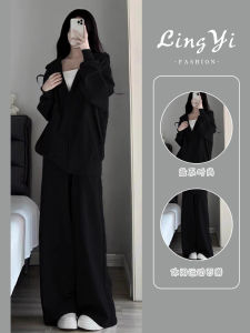 Womens Pure Cotton Sportswear Set Loose Fit Fashionable Sweatshirt Casual Two-Piece Set for Running Autumn Winter Korean Style