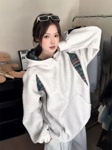 Oversize Mens Hoodie Sweatshirt American Retro Grey Splicing Heavyweight Sportswear Casual Breathable Long Sleeve Autumn Jacket