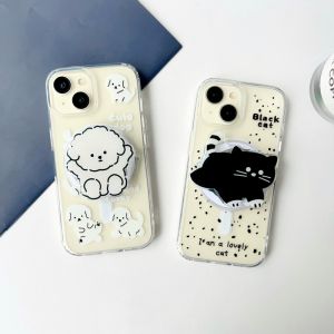 💯【เคสโทรศัพท์】 + Gratis Ongkir💯ลูกสุนัขแมวจุดสีดำแม่เหล็กโปร่งใสเหมาะสำหรับ iPhone 15 14 13 12 11 Pro Max 14 15 Plus X Xr Xs Max 7 8 Plus เคสทนกระแทกโทรศัพท์ซิลิโคนเคสป้องกันภาพการ์ตูนผู้หญิงรวมทั้งหมด