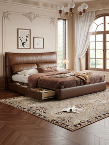 MEIZHAISHENGHUO | Luxury Italian Genuine Leather Storage Bed 2m x 2.2m