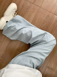 Cool Sensation High Waist Drapey Wide Leg Pants Womens Summer Thin Straight Cut Early Autumn Sun Protection Floor-Length Pants Milk Blue