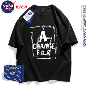 เสื้อยืดคอกลมแขนสั้นผ้าฝ้ายแท้ 5 ส่วนผสมของ NASA สำหรับทั้งชายและหญิง ระบายอากาศได้ดี ทรงหลวม แขนสั้น 5 ส่วน
