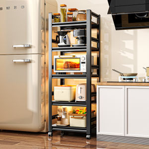 Mobile Kitchen Storage Rack Multi-Functional Microwave Oven Oven Stand with Wheels Home Use Multi-Layer Metal Storage Shelf