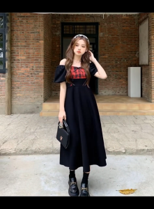 korean black long fitted dress plus size formal dress for woman elegant off shoulder dress