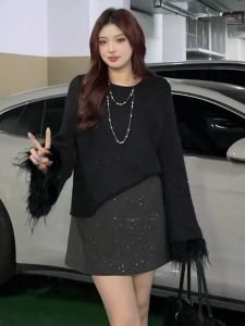 plus Size French Style Knitted Sweater Women Spring Loose Slimming Outerwear Long Sleeve round Neck Warm Thermal Top