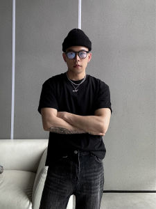 Áo Thun Nam Dáng Ôm Ngắn Tay Phong Cách Mỹ BLAEXIT Cleanfit Pure Color Boxy Short Black Top Half Sleeve round Neck Short Sleeve