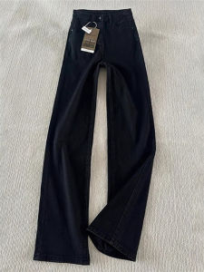 กางเกงยีนส์ทรงตรงเอวกลางผู้ชาย ทรงเข้ารูป ทรงสลิมฟิต ทรงตรง กางเกงยีนส์ทรงตรงสีดำ ผ้ากำมะหยี่ผสมโพลีเอสเตอร์