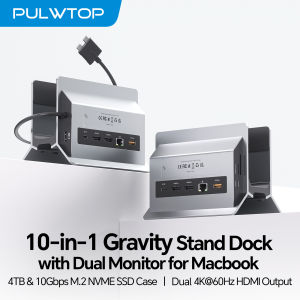 PULWTOP MacBook Pro Docking Station Dual Monitor with 2 HDMI 4K60Hz USB A/C 10Gbps PD Ethernet with MacBook Pro Air M3 M4 M5