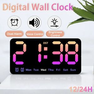 นาฬิกาติดผนังดิจิตอลนาฬิกาเสียงปลุกควบคุม12/24ชั่วโมงหน้าจอขนาดใหญ่แสดงอุณหภูมิสัปดาห์วันที่ DST 2-นาฬิกาปลุกตั้งโต๊ะตกแต่งบ้าน