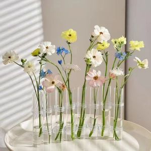 Modern Minimalist Glass Flower Vase Tube-shaped Desktop Decoration Fresh Flower Hydroponics Planting Combination Living Room Bedroom