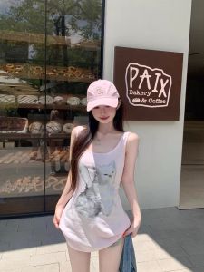 Áo Ba Lỗ in Họa Tiết Hoa Phong Cách Hàn Quốc Thời Trang Mùa Hè Cho Nữ Áo Ba Lỗ Ôm Vừa Vặn Thiết Kế Thanh Lịch Chất Liệu Polyester