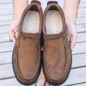 Beijing Mens Casual Shoes Spring Autumn Soft Bottom Breathable Large Size Fathers Single Shoes Comfortable round Toe Flat Heel