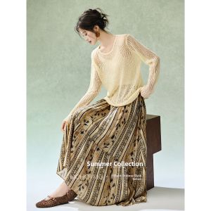MOHANYIMEI | Bohemian Style A-Line Layered Midi Skirt