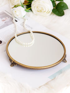 Rustic Bronze Mirror round Tray Decorative Accessories Set Luxury Makeup Table Jewelry Storage Plate Handmade Indian Craft