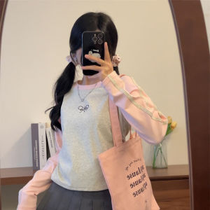 Slim Fit Short Sleeveless T-Shirt Womens Spring Autumn Thin Cotton Long Sleeve round Neck Print Top Outerwear Base Shirt