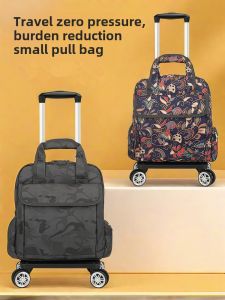 Ultra-Light Oxford Fabric Handbag with Pull Rod Portable Luggage Mini Suitcase for Check-In Foldable Travel Bag for Casual Use