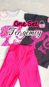 SETELAN ANAK PEREMPUAN BARBIE RIB BAHAN KATUN LENGAN PENDEK DAN CELANA PANJANG USIA 6 BULAN -5 TAHUN