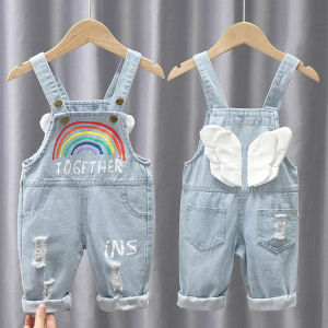 Spring Autumn Denim Baby Bib Overalls Infant Girls Pantsuits Korean Style Adjustable Straps Open Crotch Long Trousers