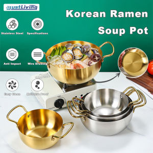 JustLiving Korean Seafood Soup Ramen Pot Hammered Thickened 304 Stainless Steel Soup Pot Milk Soup Cooking Pot Kitchen Double-ear golden Ramen Pot Household instant noodle pot cooking pot（16/18/20/22 cm ）
