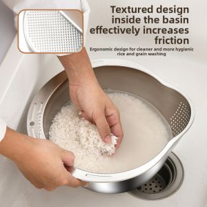 Stainless Steel Thickened Rice Washing Sieve Water Drainage Bowl