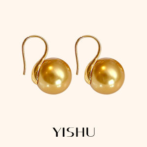 YISHU | Golden Classic Large Pearl Earrings 14mm