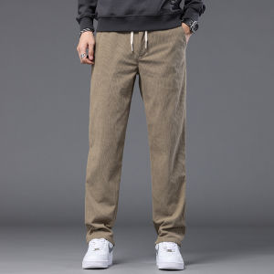 Quần Corduroy Ống Đứng Cổ Điển Dành Cho Nam Màu Kaki Đen Xám Dáng Rộng Lưng Thun Chất Liệu Polyester Mềm Mại Co Giãn Trọng Lượng Vừa Phải