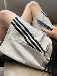 American Stripe Sports Shorts Mens Summer Water-Resistant Nylon Quick-Dry Beach Ice Silk Breathable Casual Five-Quarter Length