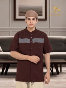 BAJU  ATASAN PRIA DAILY OUTFIT NIBRAS NK 98 BROWN /ATASAN KOKO PRIA LENGAN PENDEK NK 098 COKLAT