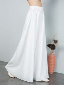 Summer New Arrival White Chiffon Elegant Drooping Wide-Leg Pants Womens Loose All-Matching Elastic Waistband Double-Layer Yoga Pants
