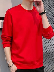 ROMON | Red Fleece Long Sleeve Sweatshirt Youth Fashion Winter Thickened Snakes Year Romon Mens Clothing Round Neck Pure Color T-shirt