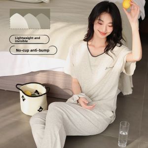 MiiOW | Lightweight Breathable Summer Sleepwear Set For Women With Chest Pad Loose Fit Home Clothes MiiOW Cat Person Sweet Cute Style
