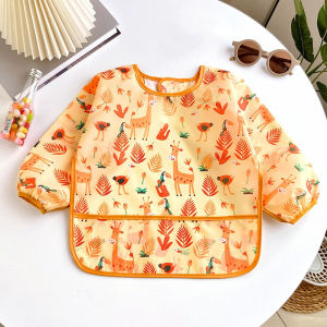 0-2 Years Baby Soft Bibs Cute Colorful Cartoon Waterproof Bibs Infant Eating Drawing Long Sleeve Apron Self Feeding