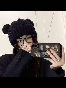 หมวกถักไหมพรมหูหมี Y2K สำหรับผู้หญิงหมวกฮารา จูกเนื้อนู้ป้องกันจูกอุดหูสาวน่ารักหมวกขนสัตว์หนาสีทึบ ราคาถูกต้อง