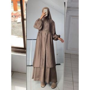 Fatma Set Rok Tunik Syari Bahan Linen Wanita Dewasa Remaja Casual Elegant Tunik Dress