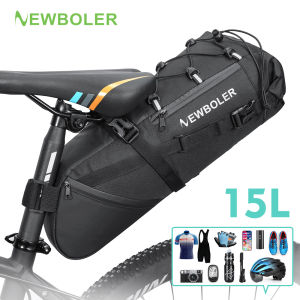 NEWBOLER 15L Large Capacity Bike Saddle Bag Waterproof MTB Road Bicycle Cycling Bag Foldabe Tail Rear Bag Trunk Accessories