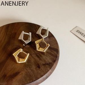 ANENJERY Silver Color Geometric Metal Earrings For Women Hot Selling Creative Golden Metal Earrings pendientes mujer