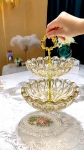 Khay Mứt Để Bánh Kẹo 2 Tầng Hình Hoa Bằng Thủy Tinh Sang Trọng