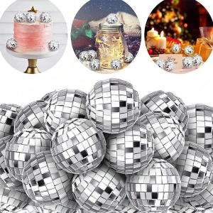10pc Mini Mirror Disco Ball Stage Light Reflective Rotating Bright Silver Glass Ball Christmas Birthday Wedding Party Cake Decor