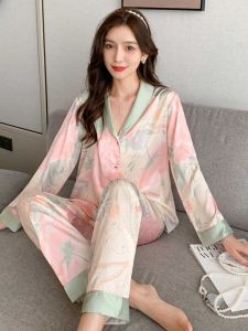 Pajamas Womens Spring and Summer Thin Silk Sweet 2024 New Arrival Internet Hot Can Be Outerwear Homewear Suit