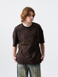 Washed Short Sleeve T-Shirt American Desert Style Vintage Loose Casual round Neck Top for Men And Women Youth Popular Cotton Polyester Blend Summer Wear