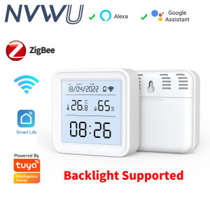 Tuya Zigbee/WiFi Temperature and Humidity Sensor Backlight Indoor Thermometer Hygromet Work With Alexa Google Home Voice Control
