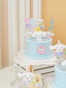 | Cake Decoration | Cute Cinnamoroll Theme Toy Figurine Kids Birthday Cake Topper 网红卡通可爱大耳狗玉桂狗主题儿童生日蛋糕装饰带灯摆件