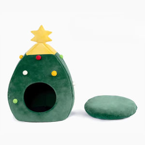 Teekland Christmas Cat Beds Christmas Tree Cat Beds House Portable Indoor Cat Igloo Xmas Bed Cave for Small Dogs and Small Animals Green