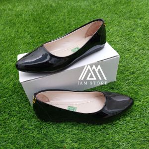 Sepatu Flatshoes Hitam Wanita Glossy Polos Flatshoes Wanita Kerja Olivine-OPG