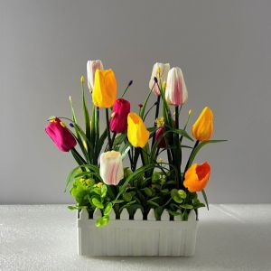 Hàng Rào Tulip 11x20 cm- Hàng rào trang trí cửa hàng có gắn đèn (loại 12 bông)