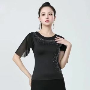 Women Customized Latin Dance Suit Mesh Sleeve Top Professional Modern Dance Practice Performance Costume Dance wear zym