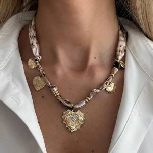 SHIXIN Boho Rhinestone Large Love Heart Pendant Necklace Women Retro Woven Silk Scarf Choker Necklace Fashion Vacation Jewelry